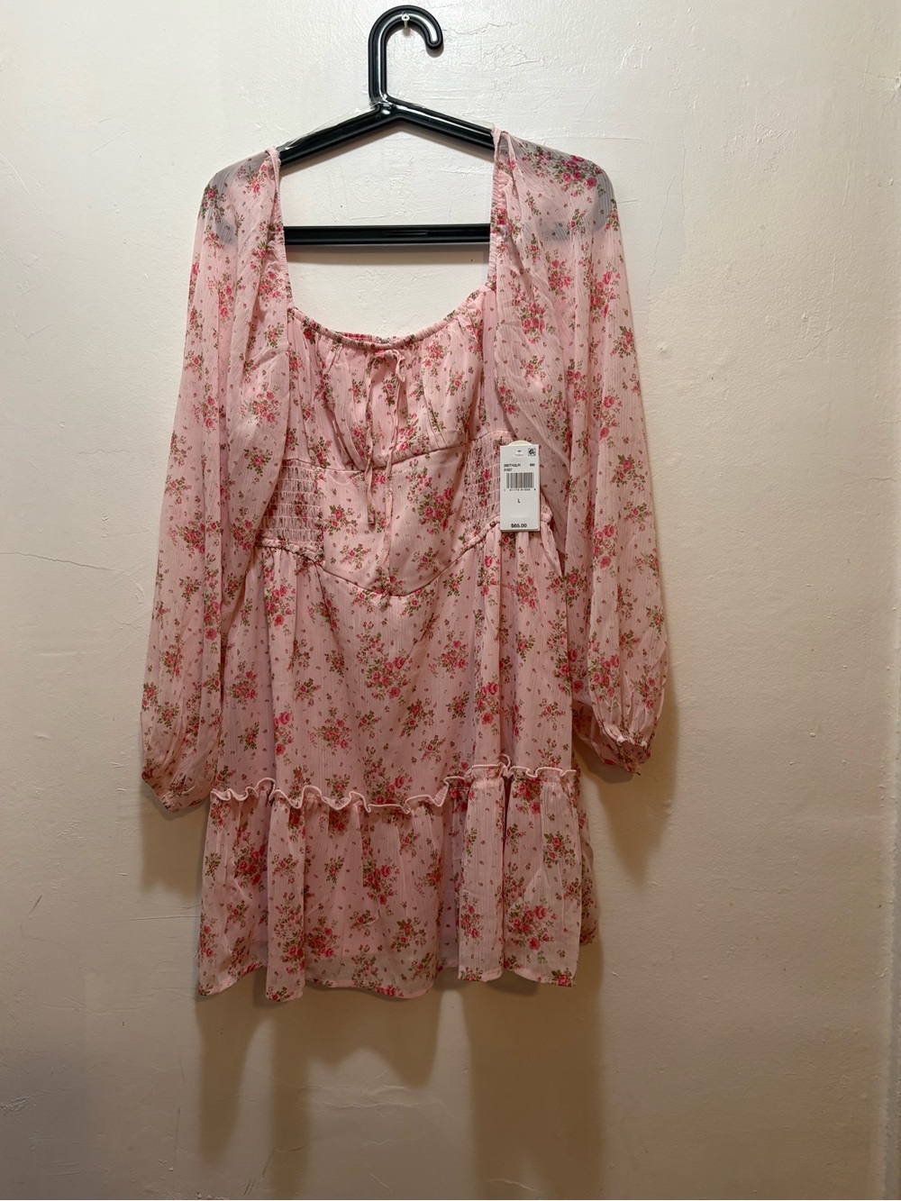 TRIXXI LOS ANGELES Pink Floral Sheer Ruffle Babydoll Dress
